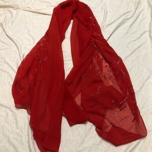 Laura di Laura Biagiotti 100% Viscose Red Beaded Embroidered Shawl Wrap Scarf